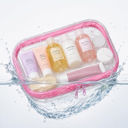 3 Pack Clear Hard Shell Zipper Case (1XL + 1L + 1M, Pink) | Travel Toiletry Bag, Waterproof 1.2mm PET Hard Plastic Pouches, Organizer Box for Makeup, Toy, Snack, Stationery, Diaper - color: Pink(XL+L+M)