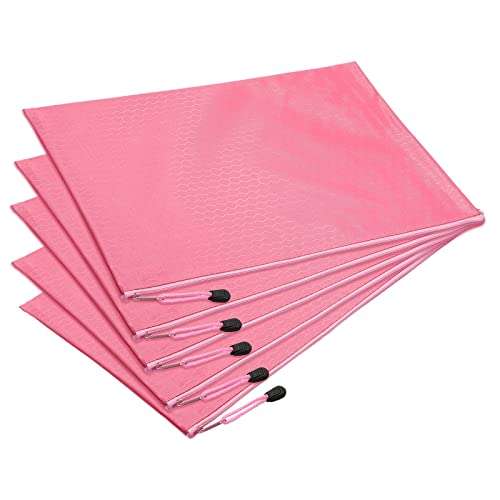 PATIKIL Waterproof Zipper File Bags 5 Pack B4 Document Storage Folders Bills Pencil Pouch for Office Travel, Pink - color: Pink