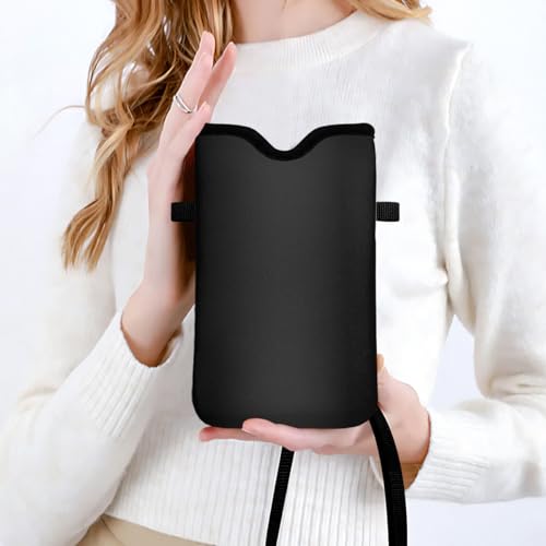 IRADA Neoprene Cell Phone Sleeve Pouch Case Bag with Crossbody Strap Neck Lanyard for Women Men 7.6 X 4.3 Inches-Solid Black Shockproof Universal Phone Bag - color: Solid Black-Phone Sleeve
