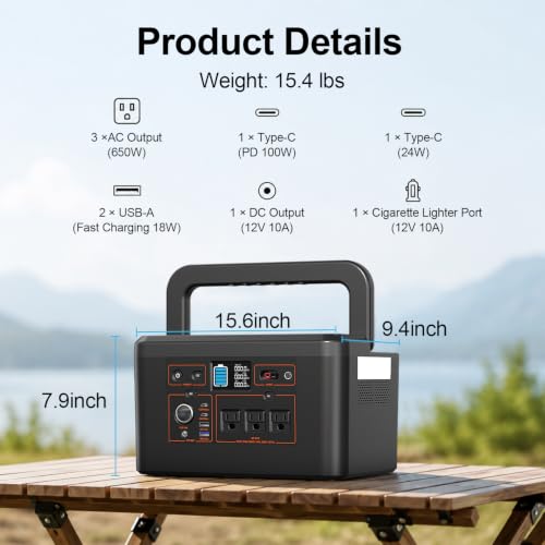 650W Portable Power Station, 576Wh LiFePO4 Solar Generator for Camping - color: Black Gray