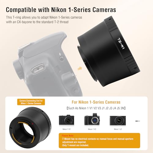 Astromania T T2 Lens Mount Camera Adapter Ring for Nikon 1 Series Cameras | Metal Photo Adapter Telescope Accessories, Compatible with Mirrorless Cameras & T Adapter, for Astronophotography Observation - size: Adapter for Nikon 1