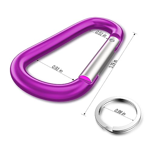 sprookber 3" Aluminum Carabiner D Ring, Caribeener Clips, Spring Snap Hook for Keychain Clip, Set of 10 - color: Purple