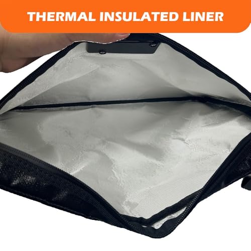 Fireproof Document Bag with Lock - KANCOKIT 14"x10" Fireproof and Waterproof Money Bag with Zipper Closure, Safe Storage Pouch for A4 Documents, Cash, Credit Cards, Passport