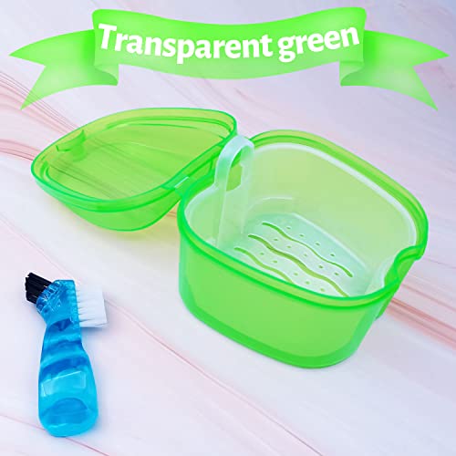 Keedolla Denture Cups for Soaking Dentures, Denture Cleaning Case Retainer Container Mouth Guard Bath Box Holder Case with Brush for Night Guard, Gum Shields and Dental Appliances - color: Green