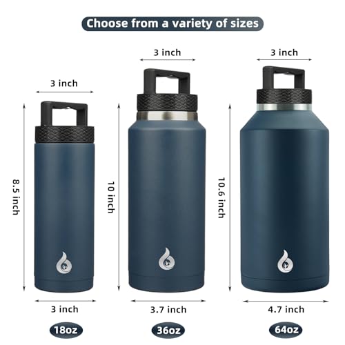BJPKPK 18oz Insulated Water Bottle Stainless Steel Water Bottle with Handle - color: Navy Blue, style: 18oz