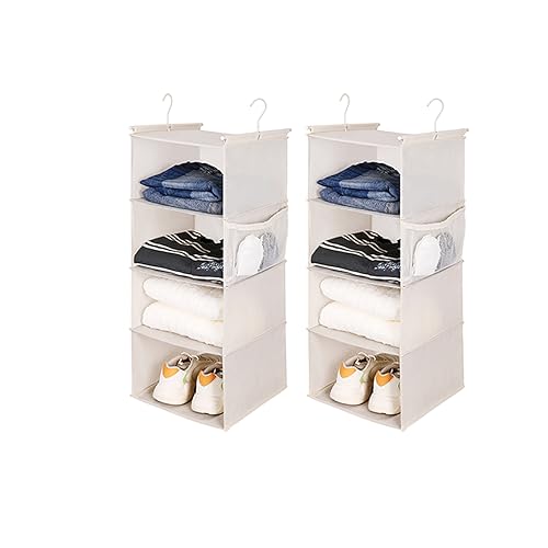 MAX Houser 4 Tier Shelf Hanging Closet Organizer, Closet Hanging Shelf with 2 Sturdy Hooks for Storage,2 Pack, Foldable (Beige) - color: Beige-5