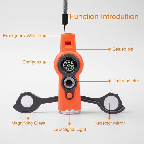 Emergency Survival Function Whistle, Outdoor Multifunctional Tool Safety Whistle with Lanyard, Ideal for Kayaking, Boating, Hiking, Camping, Climbing, Hunting,Rescue Signaling - color: orange1pcs