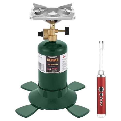 Propane Cylinder Top Stove with Adjustable Burner, 10000BTU Portable Camping/Backpacking Cooker,Camping Stove Propane,Single Burner Propane Stove with a USB Ligther,Camp Gas Stove(Fuel not included) - color: Olive Green