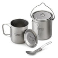 TOMSHOO 750ml Titanium Pot with Lid + 450ml Titanium Mug + Folding Spork | Camping Coffee Cup with Foldable Handle, Backpacking Cup for Hiking Travelling Camping Open Fire - size: 750 mL Pot + 450 mL Cup + Spork