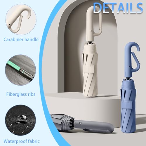 Travel Folding Golf Umbrella, 8 Ribs Automatic, Open/Close, Lightweight Compact Portable Backpack Car Parasol Outdoor, Sun/Rain, Anti 99 UV Protection UPF 50, Men Women, Carabiner Handle Design | 8 Ribs/Automatic/Open/Close/Portable/Backpack/Car/Parasol O