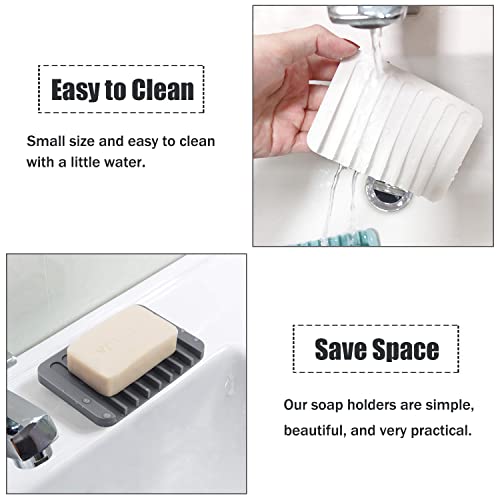 4PCS Premium Silicone Self-Draining Soap Holders, Waterfall Drainer Soap Savers for Bathroom, Kitchen & Bath Tub - Extends Soap Life, Easy Clean (White & Teal) - color: White & Teal