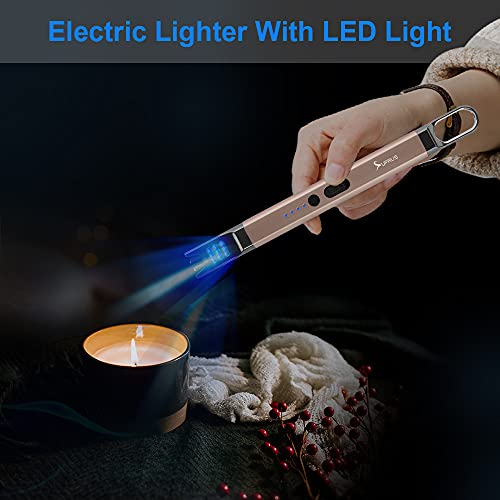 SUPRUS Candle Electric Arc Lighter Windproof Flameless USB Rechargeable Lighter with LED Light for Candle Camping BBQ Cooking (Champagne Gold) - color: Champagne Gold