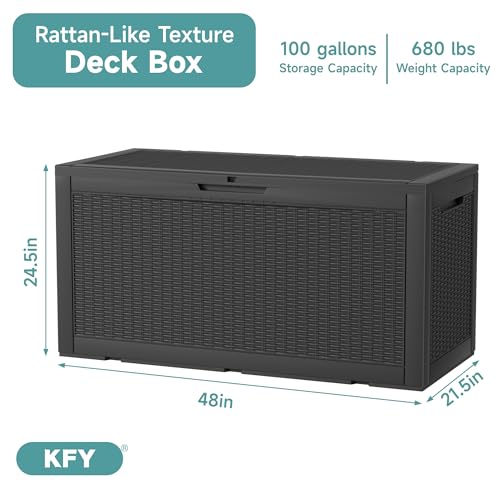 100 Gallon Waterproof Outdoor Storage Box, UV Resistant Resin Deck Box Perfect for Patio, Garden, and Pool (Black, 100 Gallon) - color: Black, size: 100 Gallon