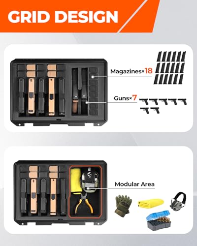 Pistol Case for Multiple Handguns, 3 Foam Types & Multiple Layout Available, Firearm Travel Carrying Case Fits Glock, Beretta, S&W, Waterproof Gun Box - color: Hold 7 Guns (5+2 Layout), size: Premium Foam