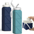 BEAUTAIL Collapsible Water Bottles 21oz/610mL, Silicone Travel Water Bottle - color: Dark Blue+Blue