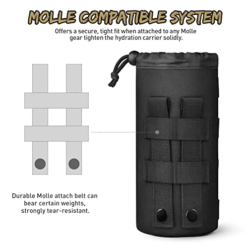 Gonex MOLLE Bottle Pouch, Drawstring Water Bottle Holder | 900D Oxford, Mesh Bottom, Fits MOLLE Packs & Vests, Flexible Height, Holds Bottles or Umbrellas - color: Black