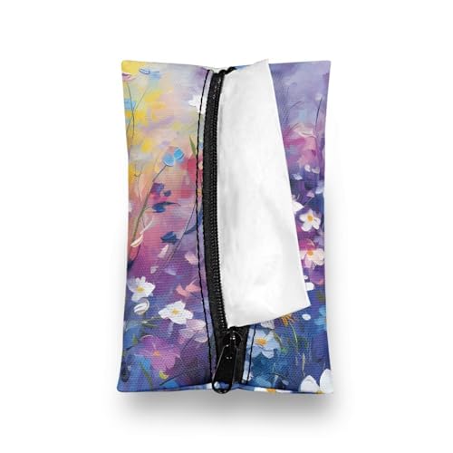 Flashideas Daisy Print Reusable Tissue Holder Fabric Purse Zipper Enclosed Coins Tissue Pouch Soft Tissue Holder for Purse Travel Tissue Holder for Bag Car Office Home - color: Daisy Print