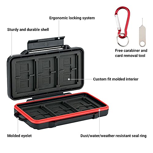 PROfezzion Memory Card Case for 6 CF/Cfast, 12 SD/SDXC/SDHC & 18 Micro SD | 36 Slots Memory Card Holder, Water-Resistant & Anti-Shock, Hard Shell with Rubber Interior, Snap-On Locking & Easy Carrying - color: Black - 36 Slots