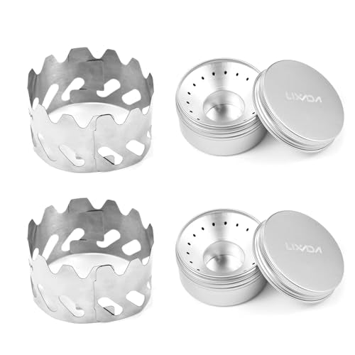 80ml Mini Backpacking Stove, Alcohol Burner with Small Stainless Steel Windshield Portable Camp Pocket Stove for Camping Hiking Survival (2PCS)