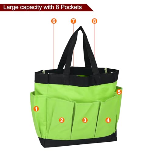 HARFINGTON Garden Tool Bag 11.2" x 5" x 11" Large Oxford Waterproof with Pockets Garden Tote Bag Gardening Plant Tool Organizer Storage Carrier Store for Outdoor Women Men, Green - color: Green