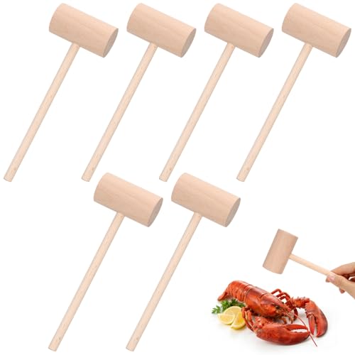 6 Pcs Wooden Hammers, Wooden Seafood Mallets, Wood Crab Lobster Shellfish Hammers for Seafood, Nuts, Kids Toys (6 Pcs) - color: 6 Pcs