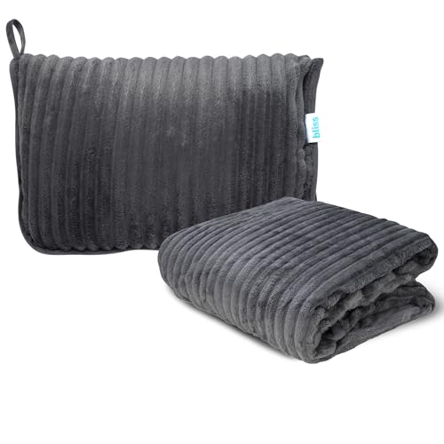 Bliss Faille Travel Pillow & Blanket Set, 2-in-1, Compact - color: Dark Grey