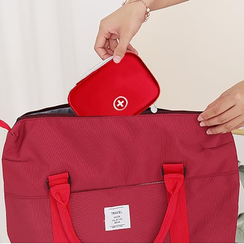 Portable Empty First Aid Bag Mini Medicine Pouch for Travel, Red | Double Zippers Handy Pills Pocket for Home - color: Red