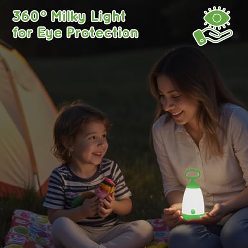 Kids Camping Lantern & Night Light Battery Powered (AAA Included), 360° Eye-Safe Light, IPX4 Waterproof with RGB Modes Portable for Outdoor, Emergency & Bedtime, Gift for Children (Green) - color: Green