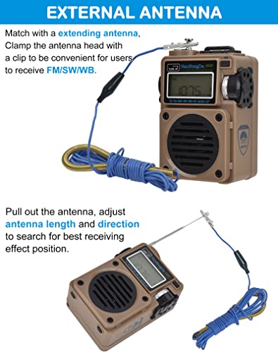 Radio, Bluetooth Speaker Support MicroSD Card, FM MW WB Shortwave Receiver with NOAA Alerts and Sleep Timer, Rechargeable Retro Digital Radios with Backlit and Alarm for Camping HRD701 - color: Brown