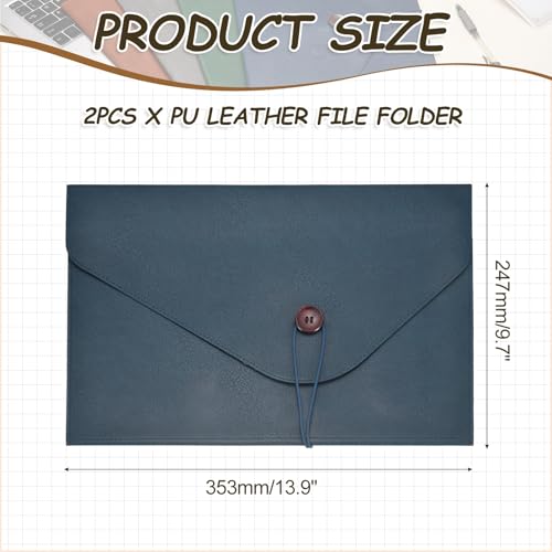 PATIKIL 2Pcs Leather Folder, 14x10 Leather Document Holder File Folder PU Pouch Bag Portfolio File Organizer Button Personal Envelope Waterproof for Traveling Office Men Gift, Blue - color: Gray, Black