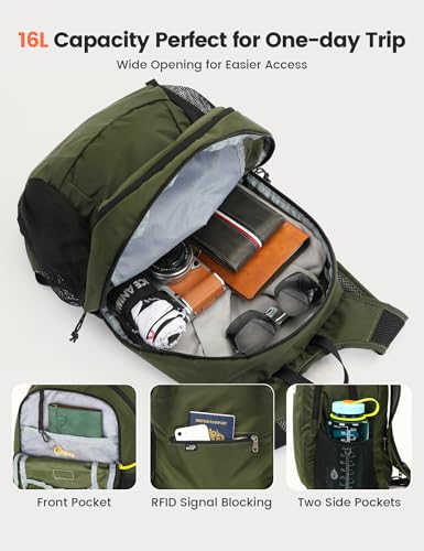 SKYSPER Hiking Backpack Ultralight Packable RFID Travel Daypack Small Nylon Stuff Pack 16L Outdoor Bag for Women Men - color: Green