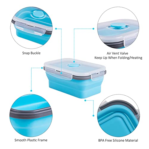 Collapsible Food Storage Containers with Airtight Lid & Air Vent, 16.9 oz, Kitchen Stacking Silicone Collapsible Meal Prep Container Set for Leftover, Microwave Freezer Dishwasher Safe, Blue, Set of 4 - color: Blue | 16.9 oz | 4pc