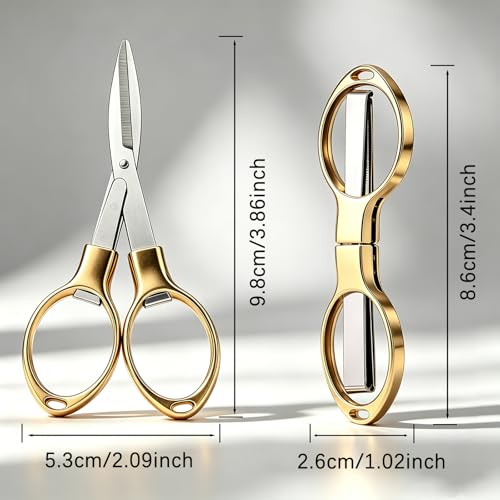 Folding Scissors, TSA Travel Scissors, Stainless Steel Mini Scissors | Portable Retractable Safety Scissors for Purse and Pocket, Sewing, Fishing, Crafting, Camping and Outdoor Activities, 1 Pack - size: Golden 1pcs