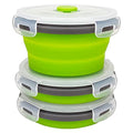 CCyanzi 3piece Round Collapsible Bowl with Lids, Silicone Food Storage Containers, Microwave & Freezer Safe, Space Saving for Kitchen Cabinet and Camping Backpack,(Green Gray) - color: green with gray