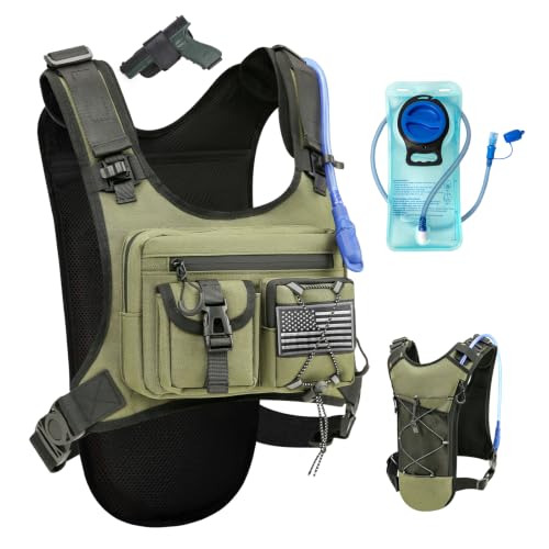 Criuage USA Patent Running Hydration Vest Backpack, Lightweight Chest Pack with 2.0L Water Bladder Bag Daypack for Hiking Running Cycling Race Marathon for Women Men - color: Olive