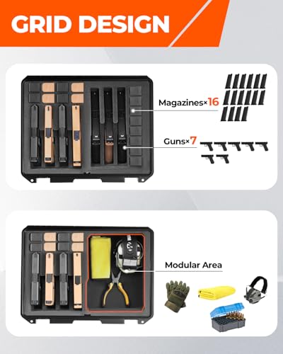 Pistol Case for Multiple Handguns, 3 Foam Types & Multiple Layout Available, Firearm Travel Carrying Case Fits Glock, Beretta, S&W, Waterproof Gun Box - color: Hold 7 Guns (4+3 Layout), size: Premium Foam