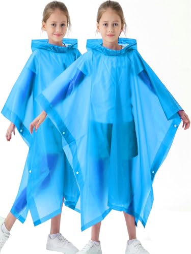 2 Pack Raincoats for Kids, Kids Rain Jacket Reusable Rain Ponchos for Boys and Girls - color: Blue