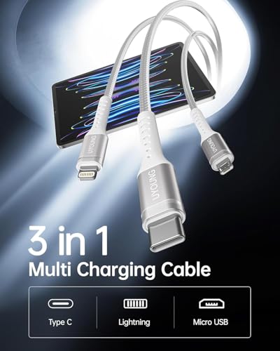 Multi Phone Charger, 3 in 1 Charging Cable Short Charging Cords 1FT, 2Pack - color: Silver, size: 1FT, style: USB A to Multiple Connectors