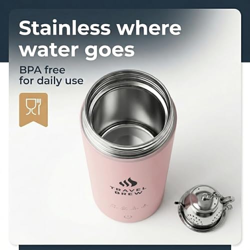 Portable Travel Kettle with Tea Infuser- Mini Electric Kettle with 4 Temperature Settings, with Auto Shut-Off & Boil Dry Protection (Pink) - color: Pink