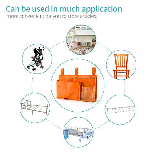 Bseash Bunk Bed Organizer, Bedside Caddy Hanging Bed Organizer Storage Bag 8 Pockets, for College Dorm Rooms Bed, Hospital Bed, Baby Bed Rails, 600D Oxford Cloth (Orange) - color: Orange, size: Large