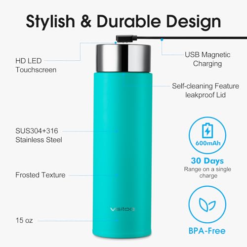 VSITOO S1 Lite 15oz Insulated Stainless Steel Self-Cleaning Water Bottle - color: Blue, size: 15 Ounces