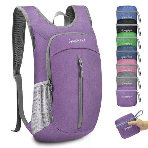 ZOMAKE Lightweight Packable Backpack, 10L Small Foldable Daypack for Hiking - color: Light Purple A1, size: 10L