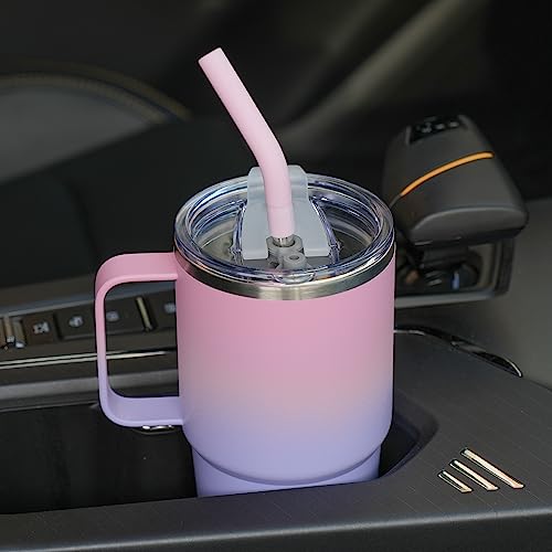 Sursip 24 oz Insulated Tumbler with Handle Lids and Straw - color: Pink＆Purple