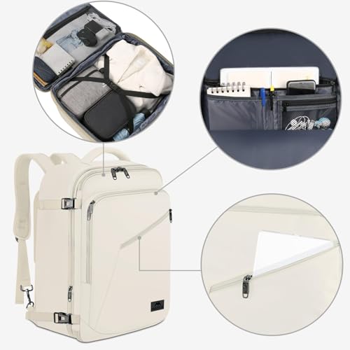 MATEIN Beige Travel Backpack Women, Carry on Bag with Hidden Shoulder Strap | Expandable Weekender Daypack, Large Capacity, Adjustable Shoulder Strap, Lightweight, Waterproof, Anti-Theft, Travelling Gift - color: Light Beige, size: X-Large