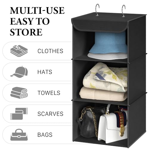 Simple Houseware 3 Shelf Hanging Closet Organizer, Black - color: Black