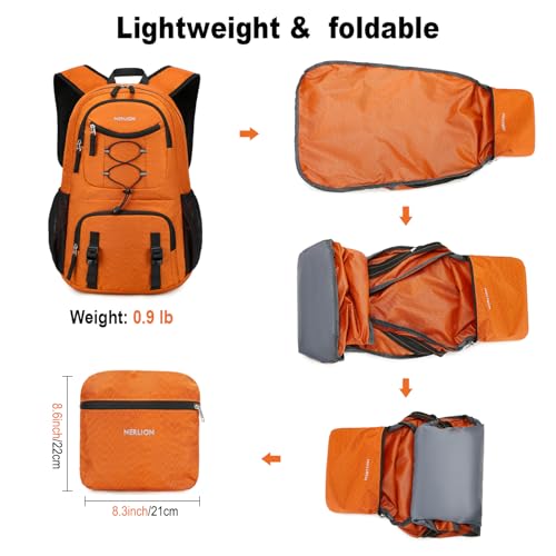 Nerlion Lightweight Foldable 35L Hiking Backpack Travel Backpack for Men Women Camping Waterproof Outdoor Hiking Daypack Backpack Orange - color: Orange