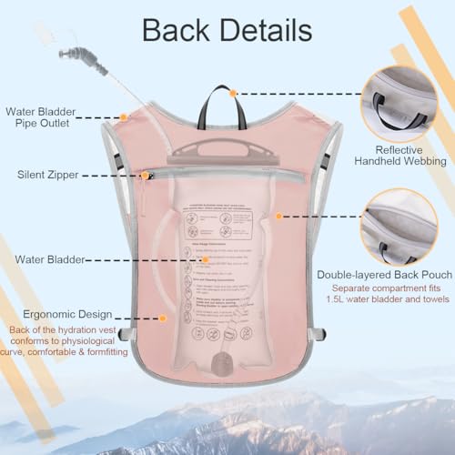 Running Vest Hydration Backpack for Men Women, Lightweight Breathable Hydration Packs, Adjustable Chest Straps Daypack, Reflective Water Running Vest for Marathon, Trail, Hiking, Cycling - color: Pink