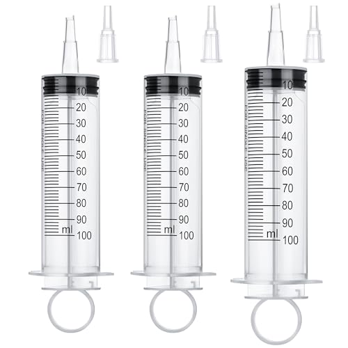 3 Pack 100mL Syringes, Large Plastic Syringe with Tip Adapter for Liquid, Dispensing, Watering, Scientific Labs,Measuring - style: 100 ml