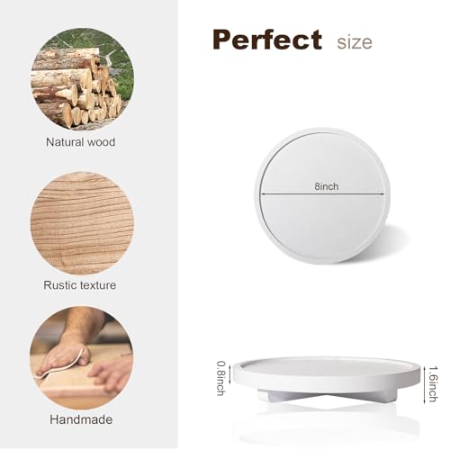 Round Decorative Tray Farmhouse Kitchen Decor Soap Dish, 8" White | Waterproof, Lightweight, Easy Clean, Wood Riser Pedestal Stand Accessories for Office Desk, Vanity, Counter, Sink - color: White, size: 8"