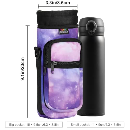 Nuovoware Water Bottle Carrier Bag, 25oz/32oz, StarrySky Purple | Adjustable Shoulder Hand Strap, 2 Pocket, Sling Neoprene Sleeve, Sports Water Bottle Accessories - color: StarrySky Purple, size: 25-32 Ounces - Standard